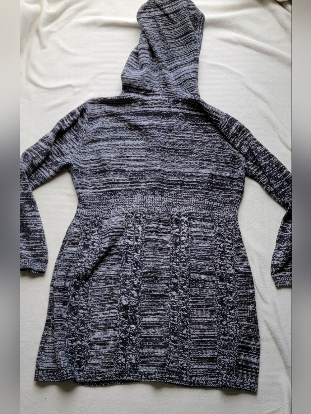 Women’s Hooded Long Cardigan Sweater - Black & Gray - Picture 5 of 6